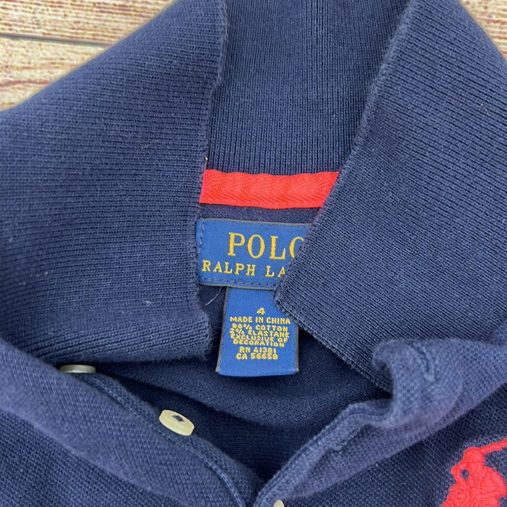 Ralph Lauren Navy and Peach Longsleeve Polo Sz 4 - Picture 3 of 4
